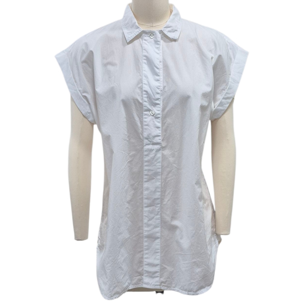 J Crew popover tunic top women's 10 Tall white cotton 2-button rounded hem